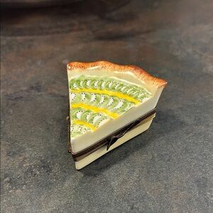Limoges Porcelain Slice of Kiwi Pie/Tart Trinket Box